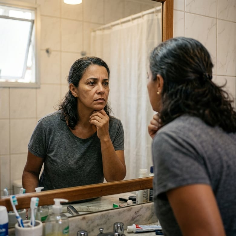 Mulher olhando no espelho